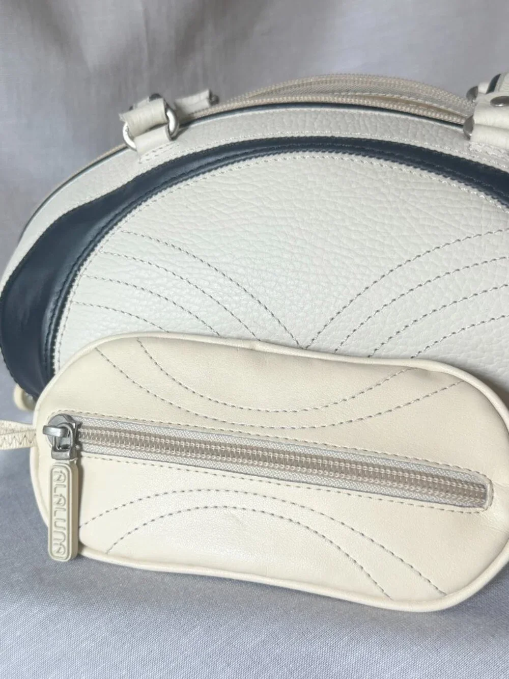 Alaluna Vintage Y2K Football Bag Black White Leather Made in Spain Rare